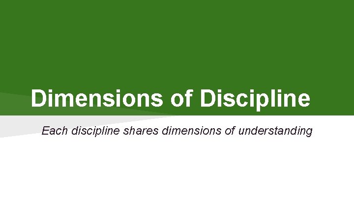 Dimensions of Discipline Each discipline shares dimensions of understanding 