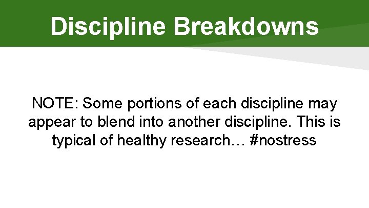 Discipline Breakdowns NOTE: Some portions of each discipline may appear to blend into another