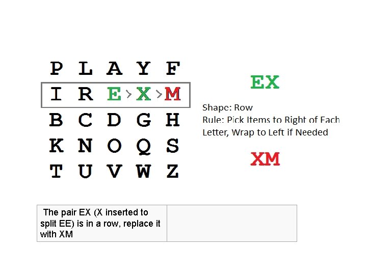 The pair EX (X inserted to split EE) is in a row, replace it