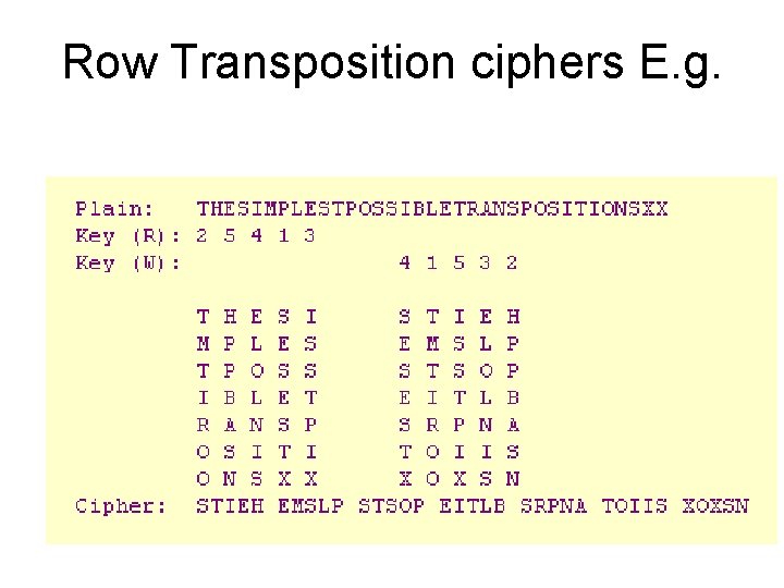 Row Transposition ciphers E. g. 