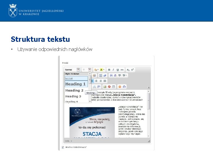 Struktura tekstu • Używanie odpowiednich nagłówków 