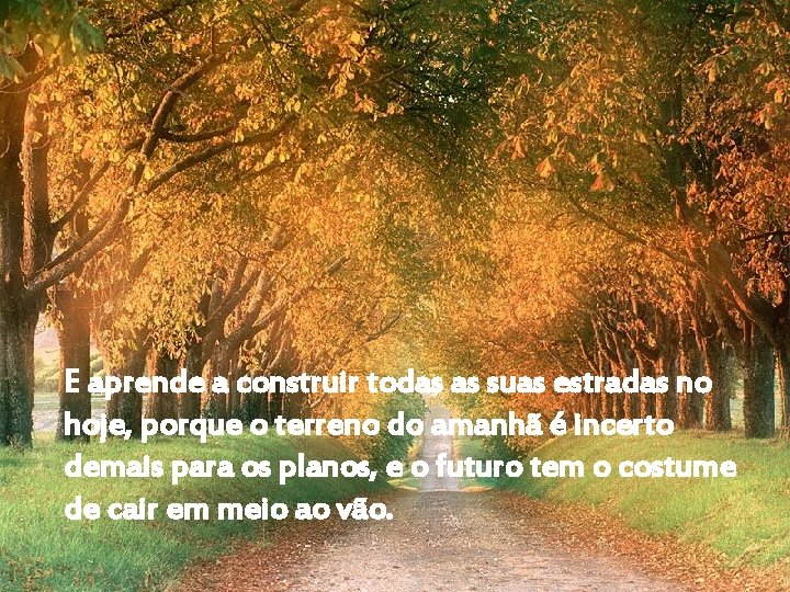 E aprende a construir todas as suas estradas no hoje, porque o terreno do