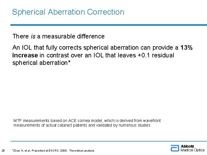 Spherical Aberration Correction There is a measurable difference An IOL that fully corrects spherical