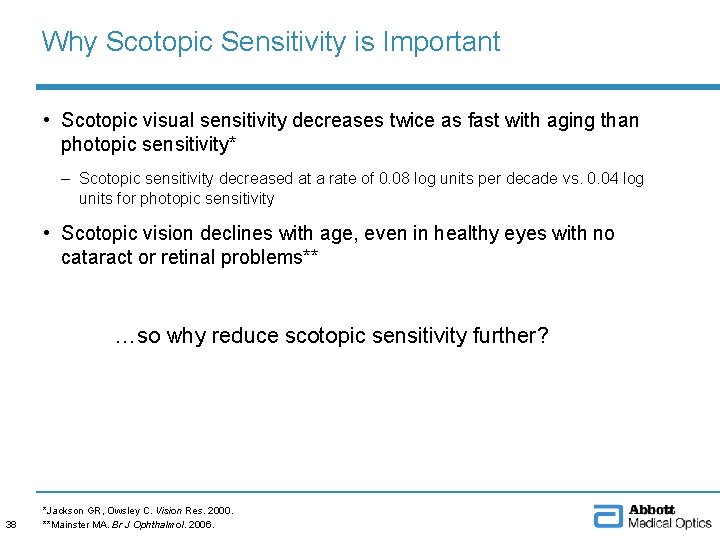 Why Scotopic Sensitivity is Important • Scotopic visual sensitivity decreases twice as fast with