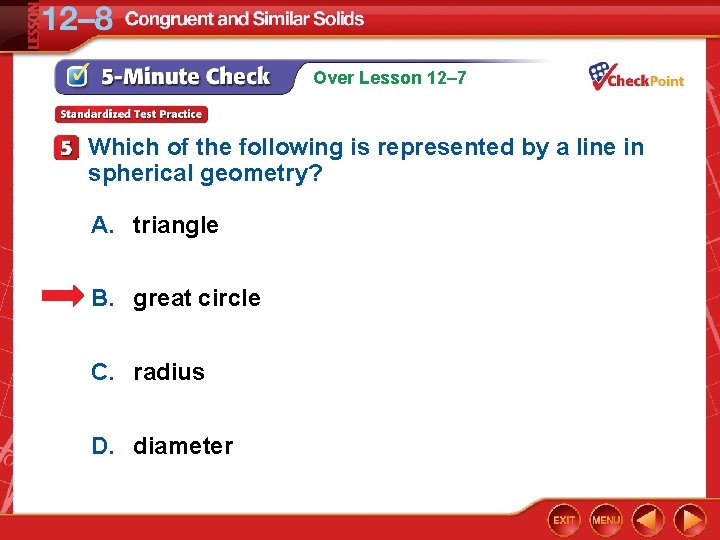 Over Lesson 12– 7 Which of the following is represented by a line in