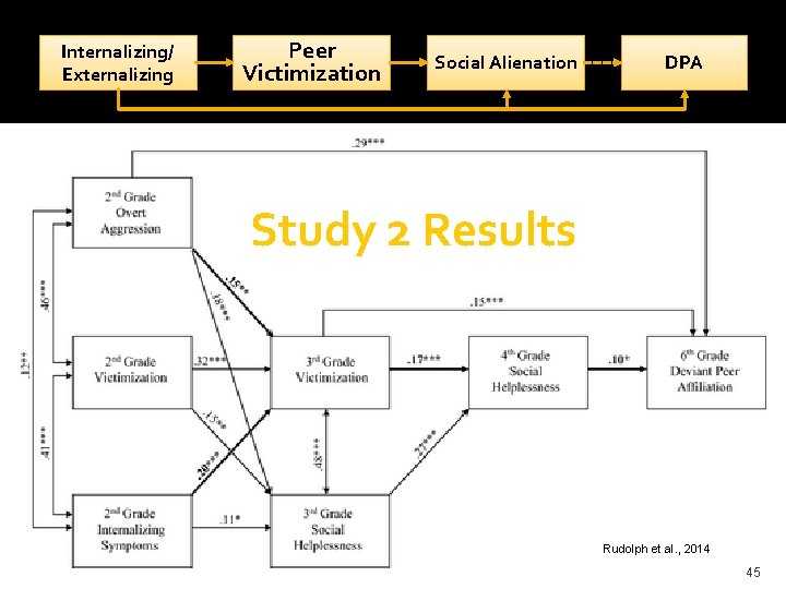 Internalizing/ Externalizing Peer Victimization Social Alienation DPA Study 2 Results Rudolph et al. ,