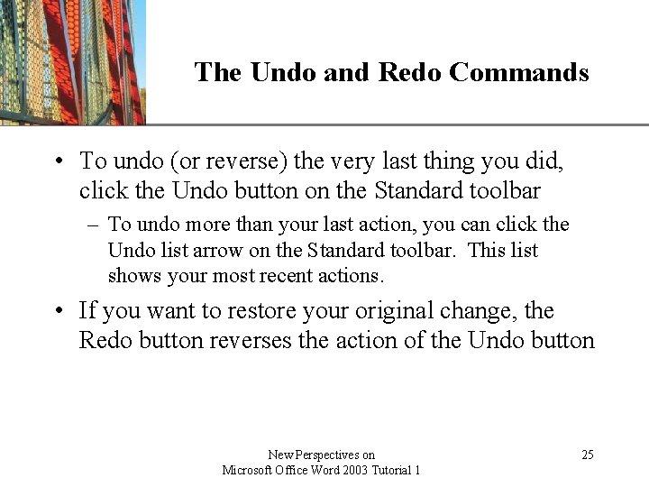 The Undo and Redo Commands XP • To undo (or reverse) the very last