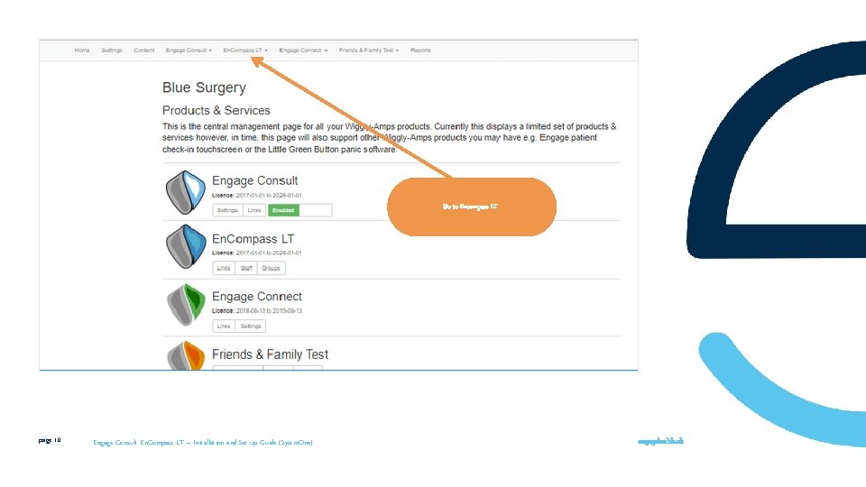 Go to Encompass LT page 10 Engage Consult En. Compass LT – Installation and