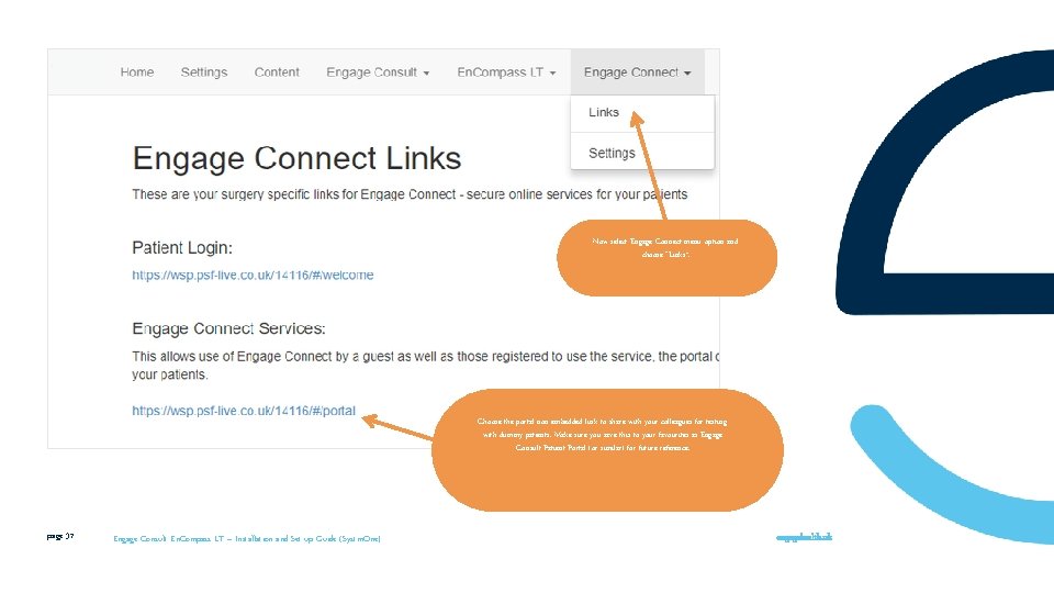 Now select Engage Connect menu option and choose “Links”. Choose the portal non-embedded link