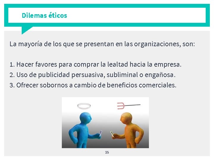 Dilemas éticos La mayoría de los que se presentan en las organizaciones, son: 1.