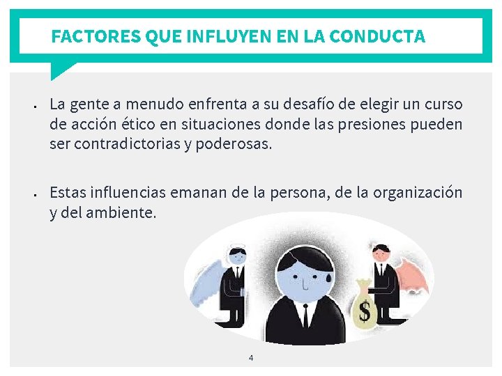 FACTORES QUE INFLUYEN EN LA CONDUCTA § § La gente a menudo enfrenta a