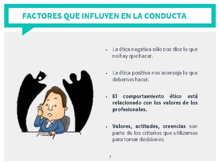 FACTORES QUE INFLUYEN EN LA CONDUCTA La ética negativa sólo nos dice lo que