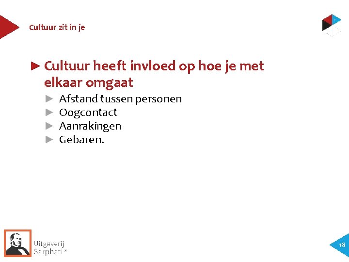 Cultuur zit in je ► Cultuur heeft invloed op hoe je met elkaar omgaat