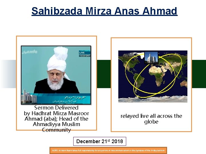 Sahibzada Mirza Anas Ahmad Sermon Delivered by Hadhrat Mirza Masroor Ahmad (aba); Head of