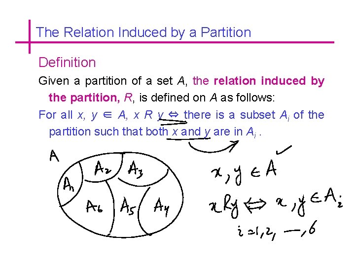 The Relation Induced by a Partition Definition Given a partition of a set A,