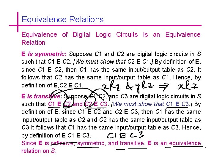 Equivalence Relations Equivalence of Digital Logic Circuits Is an Equivalence Relation E is symmetric: