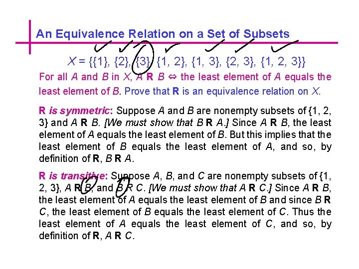 An Equivalence Relation on a Set of Subsets X = {{1}, {2}, {3}, {1,