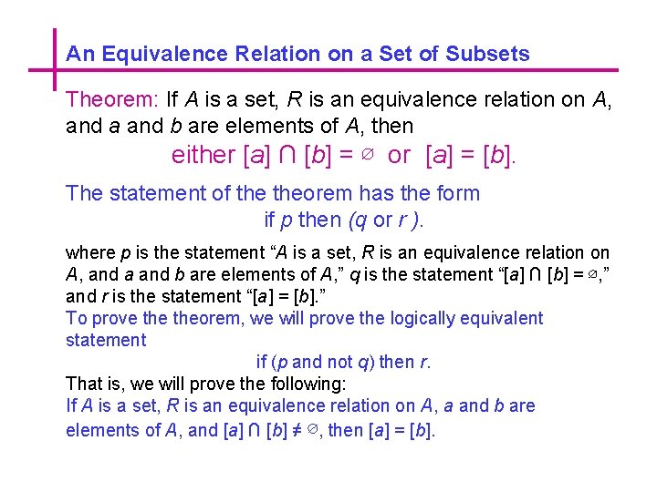 An Equivalence Relation on a Set of Subsets Theorem: If A is a set,