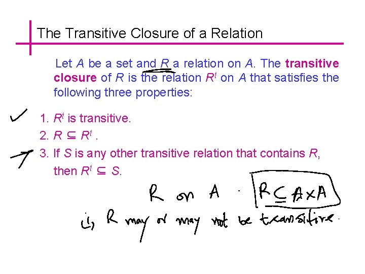 The Transitive Closure of a Relation Let A be a set and R a