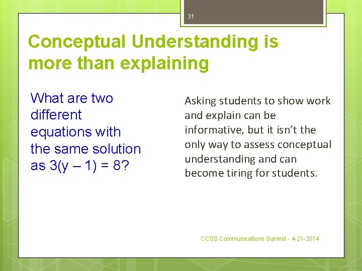 31 Conceptual Understanding is more than explaining What are two different equations with the