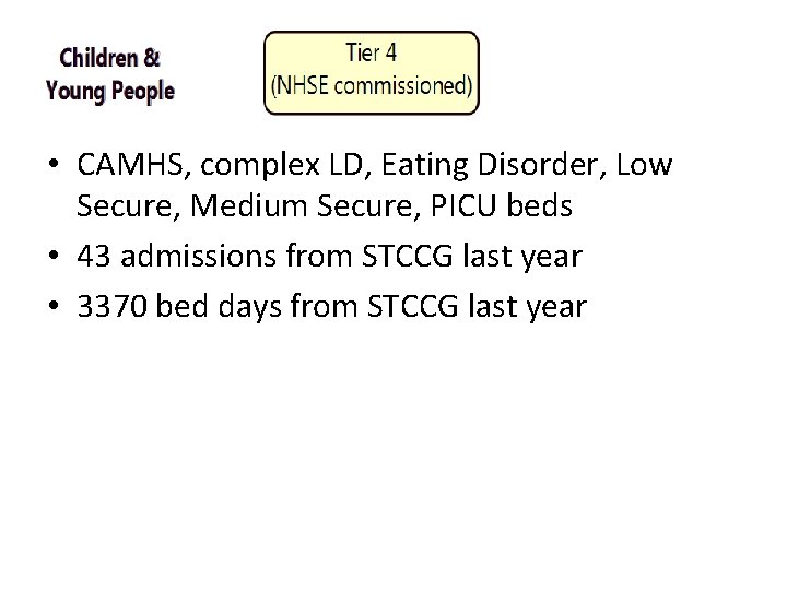  • CAMHS, complex LD, Eating Disorder, Low Secure, Medium Secure, PICU beds •