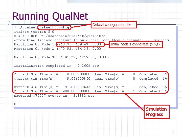 Running Qual. Net Default configuration file $. /qualnet default. config Qual. Net Version 5.