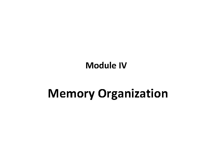 Module IV Memory Organization Module IV Memory Organization