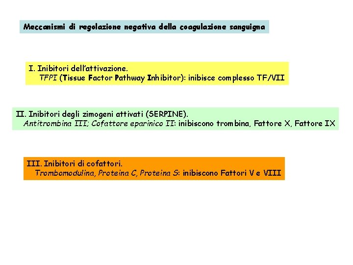 Meccanismi di regolazione negativa della coagulazione sanguigna I. Inibitori dell’attivazione. TFPI (Tissue Factor Pathway