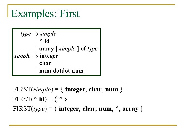 Examples: First type simple | ^ id | array [ simple ] of type