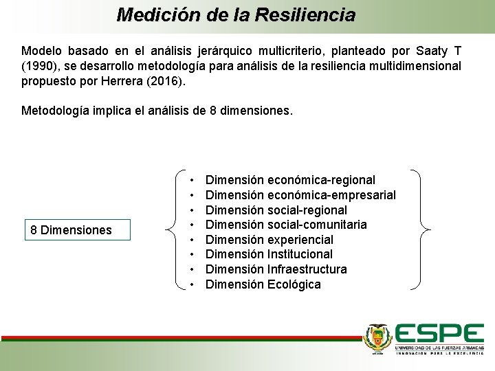 Medición de la Resiliencia Modelo basado en el análisis jerárquico multicriterio, planteado por Saaty
