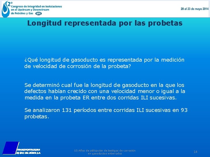 Longitud representada por las probetas ¿Qué longitud de gasoducto es representada por la medición