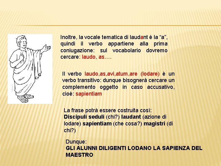 Inoltre, la vocale tematica di laudant è la “a”, quindi il verbo appartiene alla