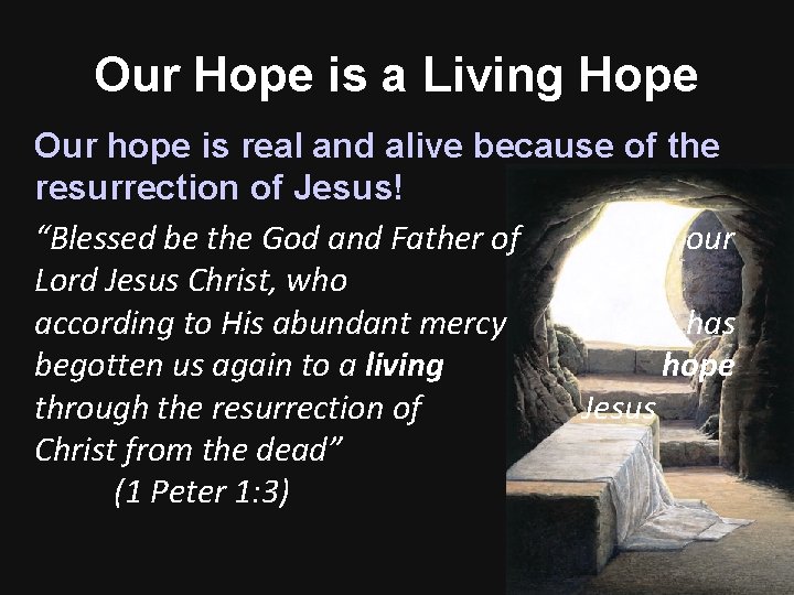 Our Hope is a Living Hope Our hope is real and alive because of