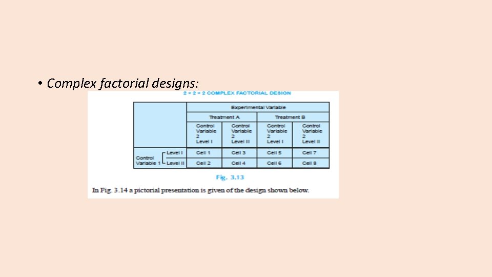  • Complex factorial designs: 