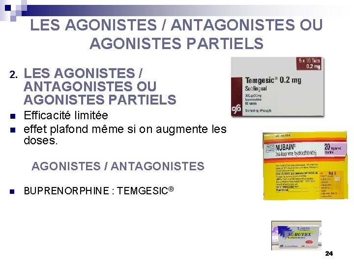 LES AGONISTES / ANTAGONISTES OU AGONISTES PARTIELS 2. LES AGONISTES / ANTAGONISTES OU AGONISTES