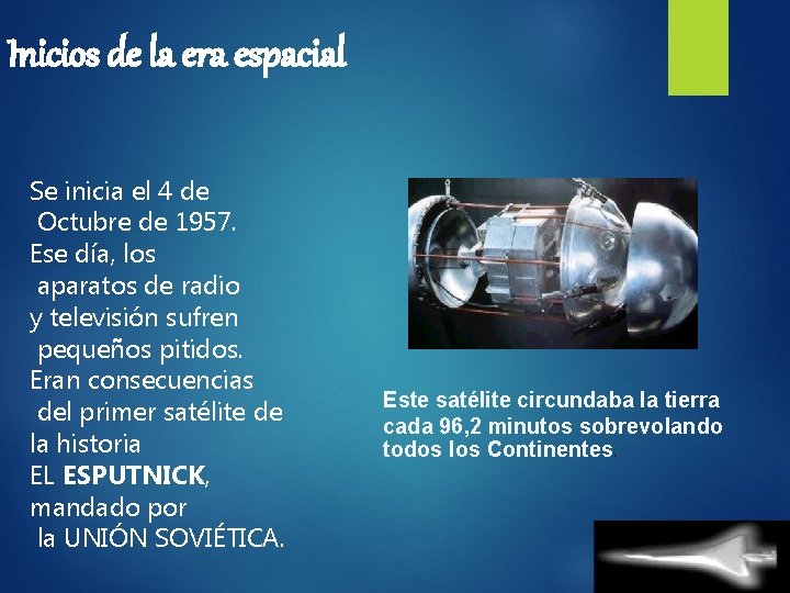 Inicios de la era espacial Se inicia el 4 de Octubre de 1957. Ese