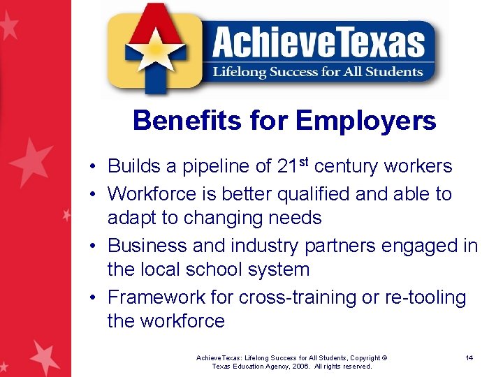 Benefits for Employers • Builds a pipeline of 21 st century workers • Workforce