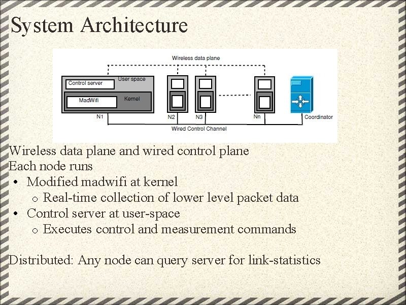 System Architecture Wireless data plane and wired control plane Each node runs • Modified System Architecture Wireless data plane and wired control plane Each node runs • Modified