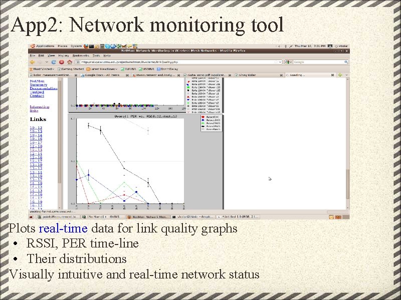 App 2: Network monitoring tool Plots real-time data for link quality graphs • RSSI, App 2: Network monitoring tool Plots real-time data for link quality graphs • RSSI,