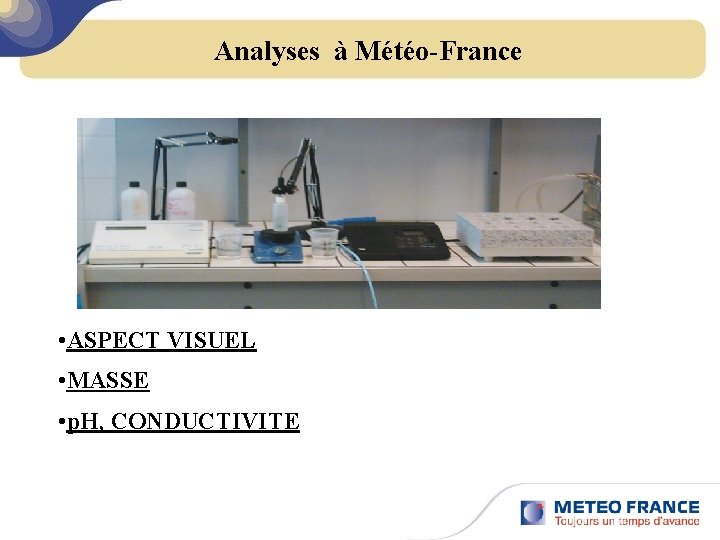 Analyses à Météo-France • ASPECT VISUEL • MASSE • p. H, CONDUCTIVITE 