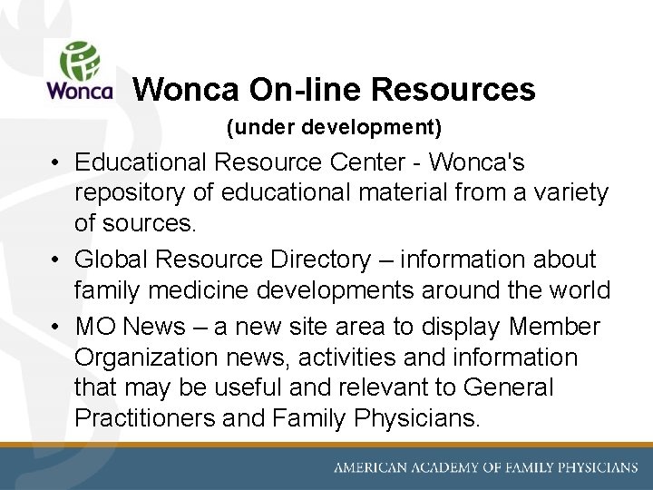 Wonca On-line Resources (under development) • Educational Resource Center - Wonca's repository of educational Wonca On-line Resources (under development) • Educational Resource Center - Wonca's repository of educational