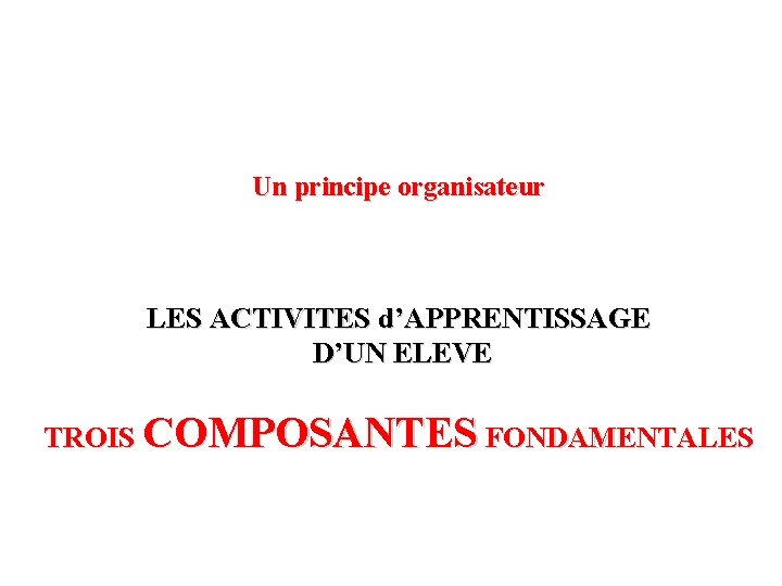 Un principe organisateur LES ACTIVITES d’APPRENTISSAGE D’UN ELEVE TROIS COMPOSANTES FONDAMENTALES 