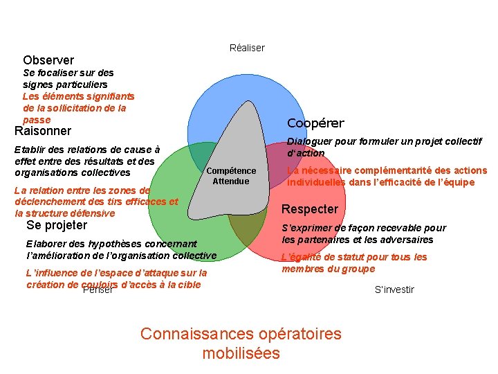 Réaliser Observer Se focaliser sur des signes particuliers Les éléments signifiants de la sollicitation