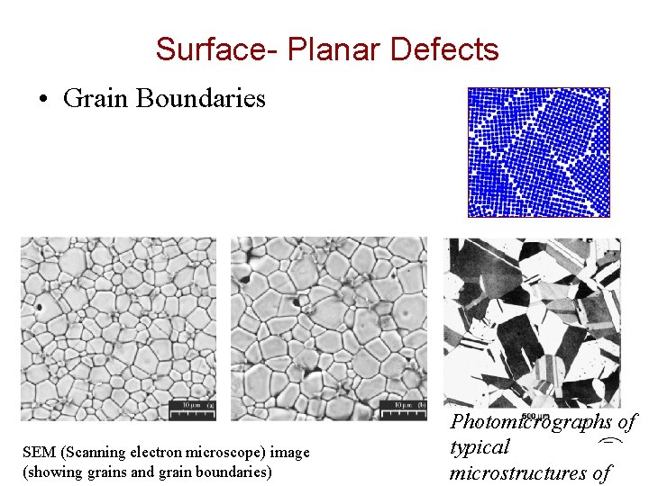 Surface- Planar Defects • Grain Boundaries SEM (Scanning electron microscope) image (showing grains and