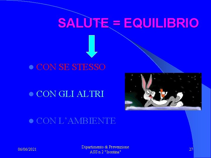 SALUTE = EQUILIBRIO l CON SE STESSO l CON GLI ALTRI l CON L’AMBIENTE