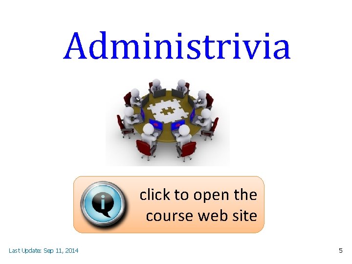 Administrivia click to open the course web site Last Update: Sep 11, 2014 5