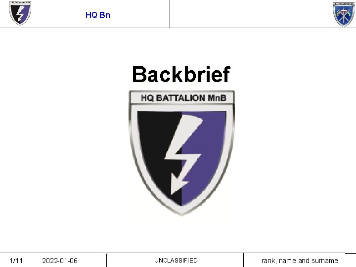 HQ Bn Backbrief 1/11 2022 -01 -06 UNCLASSIFIED rank, name and surname 