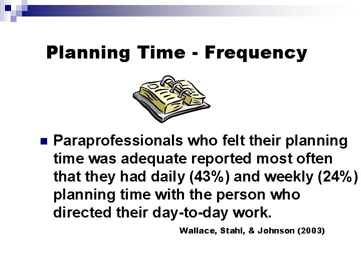 Planning Time - Frequency n Paraprofessionals who felt their planning time was adequate reported