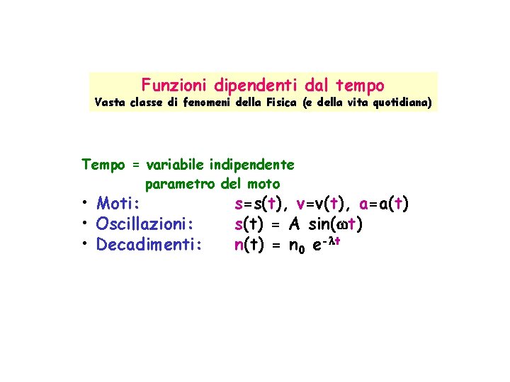 Funzioni dipendenti dal tempo Vasta classe di fenomeni della Fisica (e della vita quotidiana)