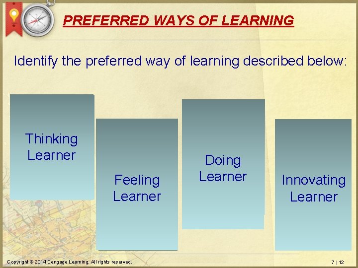 PREFERRED WAYS OF LEARNING Identify the preferred way of learning described below: Learns well